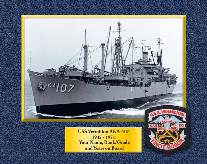 USS Vermilion AKA-107 Custom Personalized 8.5 X 11 Print of US Navy Ships Unique Gift Idea for any Occasions