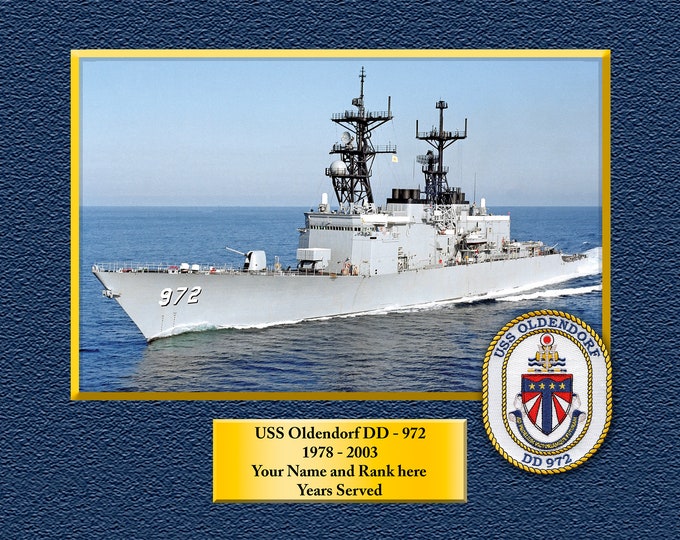 USS Oldendorf DD-972 Custom Personalized 8.5 X 11 Print of US Navy Ships Unique Gift Idea for any Occasions