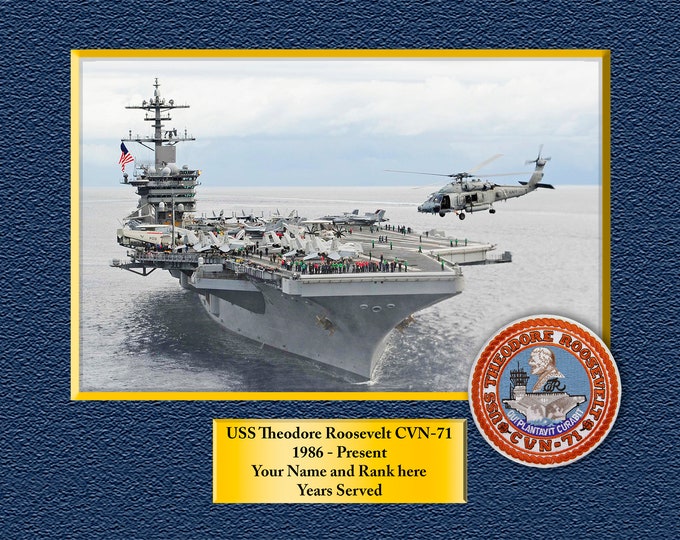 USS Theodore Roosevelt CVN-71 Custom Personalized 8.5X11, 11X14 or16 X 20 Print on Pro. Paper or Canvas US Navy Ships Unique Gift Idea Gift