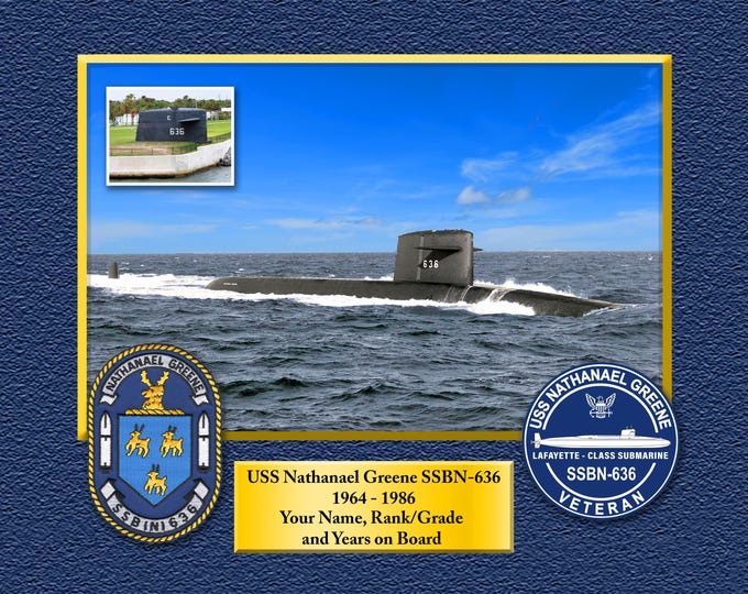 USS Nathanael Greene SSBN-636 Custom Personalized 8.5 X 11 Print of US Navy Ships Unique Gift Idea for any Occasions