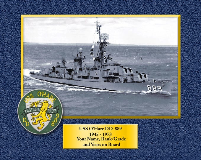 USS O"Hare DD889 Custom Personalized 8.5 X 11 Print of US Navy Ships Unique Gift Idea for any Occasions