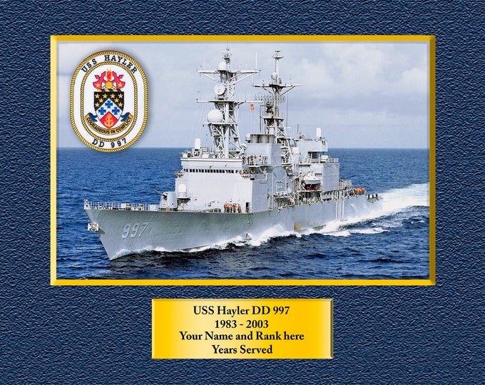 USS Hayler DD 997 Custom Personalized 8.5 X 11 Print of US Navy Ships Unique Gift Idea for any Occasions