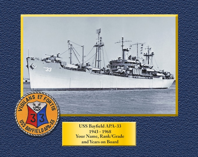 USS Bayfield APA-33 Custom Personalized 8.5 X 11 Print of US Navy Ships Unique Gift Idea for any Occasions