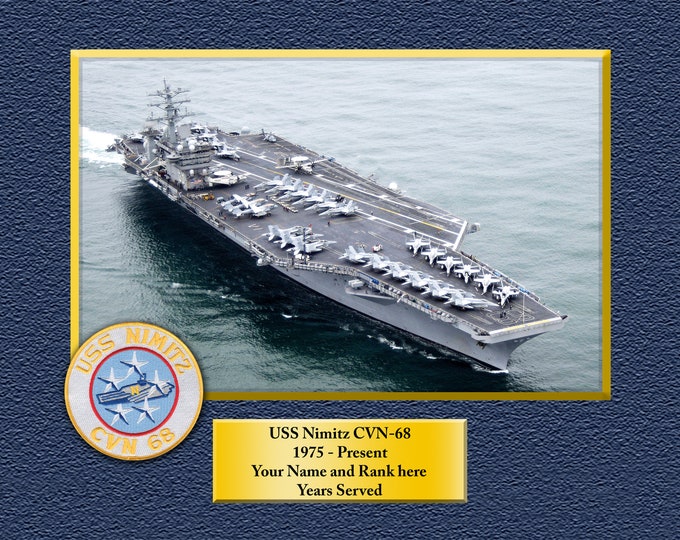 USS Nimitz CVN-68 Custom Personalized 8.5X11, 11X14 or16 X 20 Print on Pro. Paper or Canvas US Navy Ships Unique Gift Idea for any Occasions