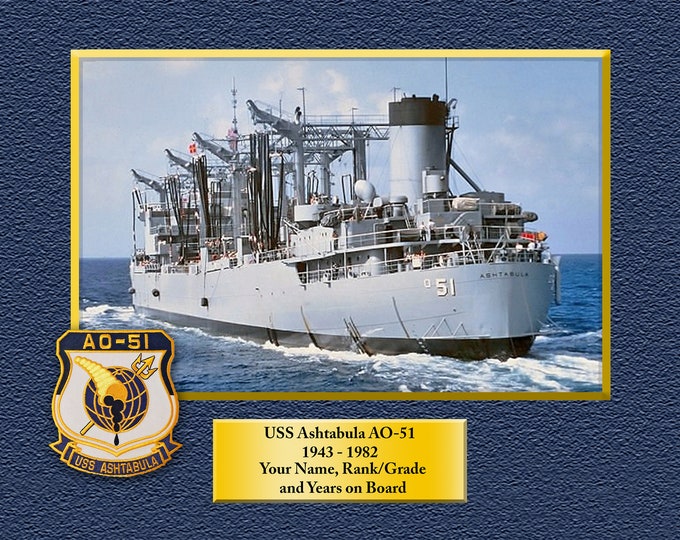 USS Ashtabula AO-51 Custom Personalized 8.5 X 11 Print of US Navy Ships Unique Gift Idea for any Occasions
