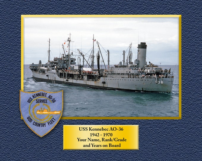 USS Kennebec AO-36 Custom Personalized 8.5 X 11 Print of US Navy Ships Unique Gift Idea
