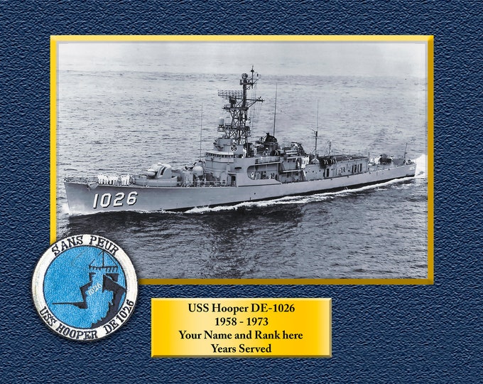 USS HOOPER DE1026 Custom Personalized 8.5 X 11 Print of US Navy Ships Unique Gift Idea for any Occasions