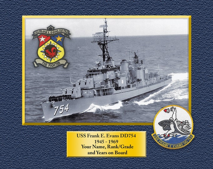 USS Frank E. Evans DD-754 Custom Personalized 8.5 X 11 Print of US Navy Ships Unique Gift Idea for any Occasions