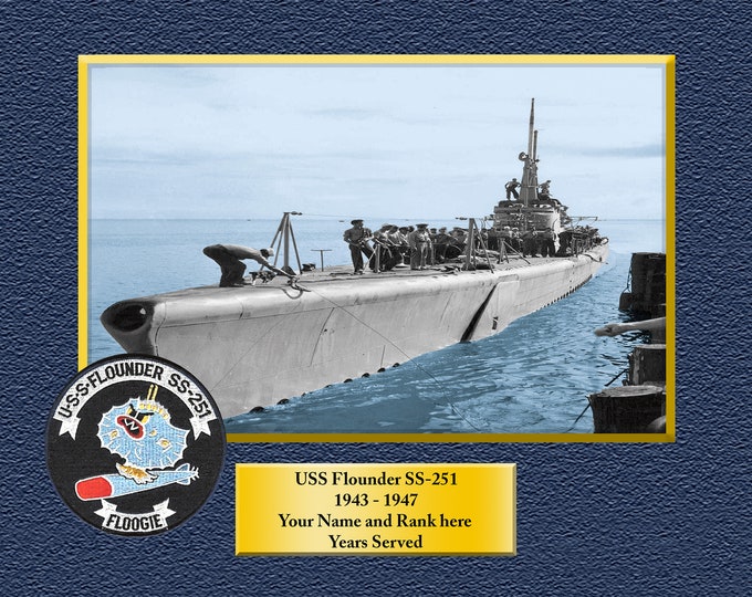USS FLOUNDER SS251 Custom Personalized 8.5 X 11 Print of US Navy Ships Unique Gift Idea for any Occasions