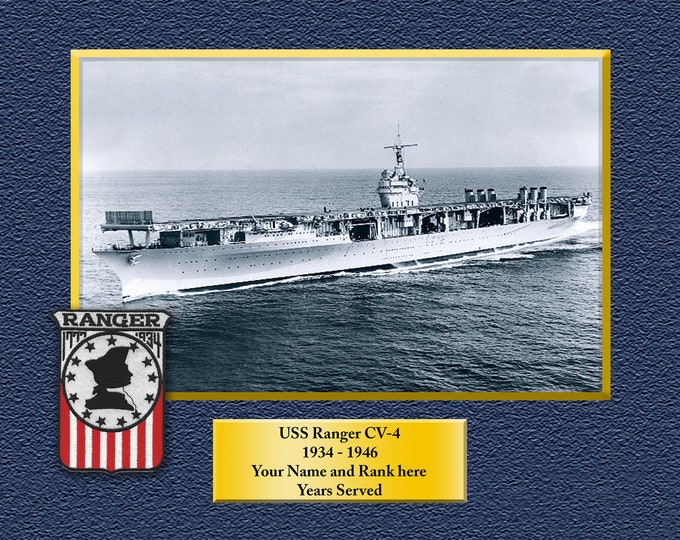 USS Ranger CV-4 Custom Personalized 8.5 X 11 Print of US Navy Ships Unique Gift Idea for any Occasions