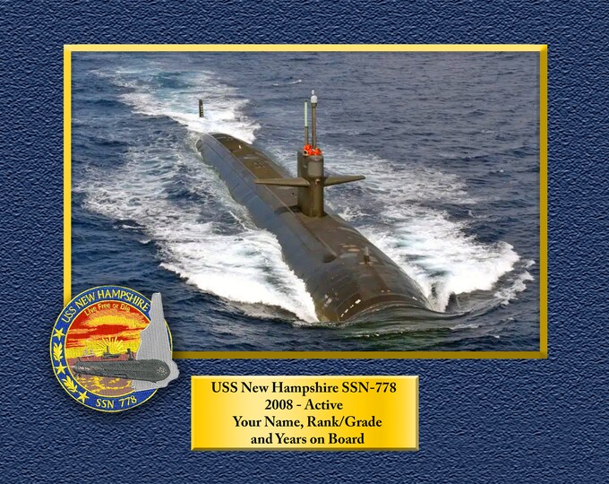 USS New Hampshire SSN-778 Custom Personalized 8.5X11, 11X14 or16 X 20 Print on Pro. Paper or Canvas US Navy Ships Unique Gift Idea Occasions