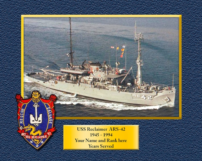 USS RECLAIMER ARS42 Custom Personalized 8.5 X 11 Print of US Navy Ships Unique Gift Idea for any Occasions
