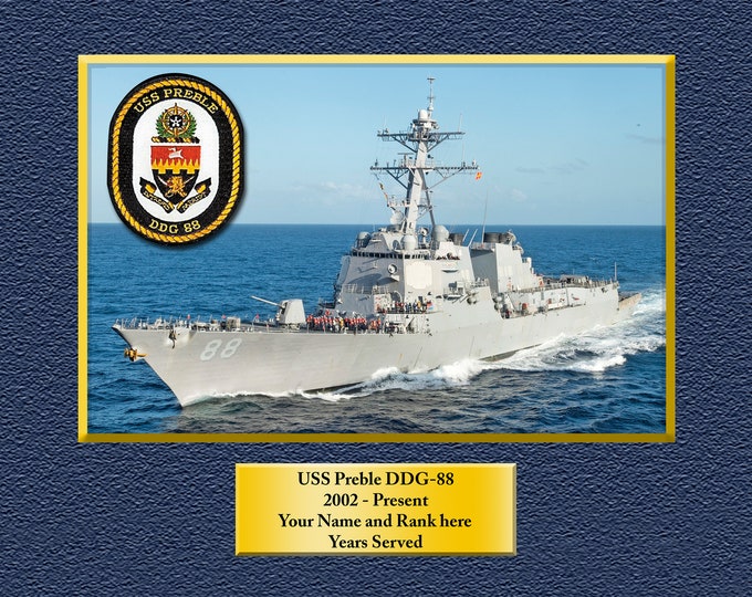 USS PREBLE DDG88 Custom Personalized 8.5 X 11 Print of US Navy Ships Unique Gift Idea for any Occasions