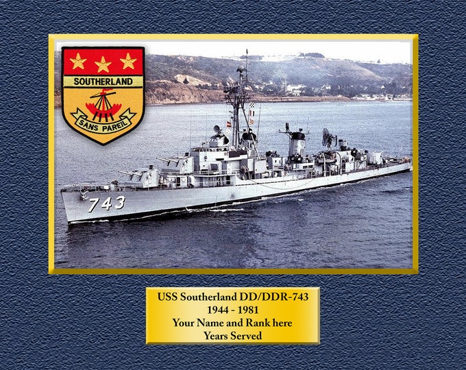 USS SOUTHERLAND DDR743 Custom Personalized 8.5 X 11 Print of US Navy Ships Unique Gift Idea for any Occasions