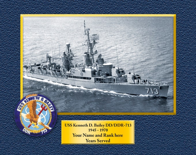 USS Kenneth D Bailey DD713 Custom Personalized 8.5 X 11 Print of US Navy Ships Unique Gift Idea for any Occasions