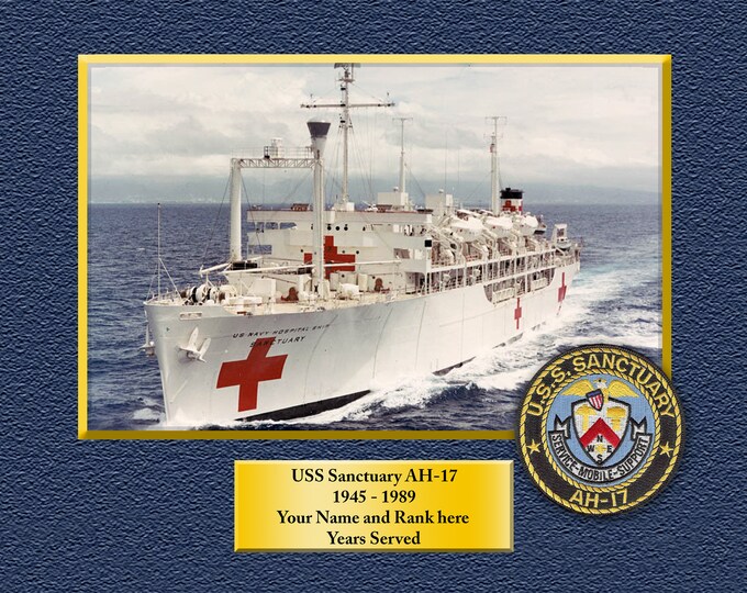 USS SANCTUARY AH17 Custom Personalized 8.5 X 11 Print of US Navy Ships Unique Gift Idea for any Occasions