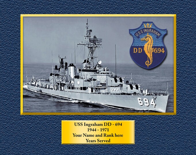USS INGRAHAM DD694 Custom Personalized 8.5 X 11 Print of US Navy Ships Unique Gift Idea for any Occasions