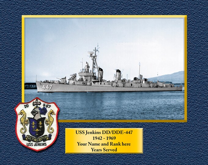 USS JENKINS DD447 Custom Personalized 8.5 X 11 Print of US Navy Ships Unique Gift Idea for any Occasions