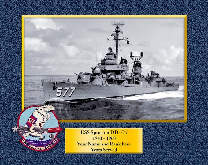 USS Sproston DD-577 Custom Personalized 8.5 X 11 Print of US Navy Ships Unique Gift Idea for any Occasions