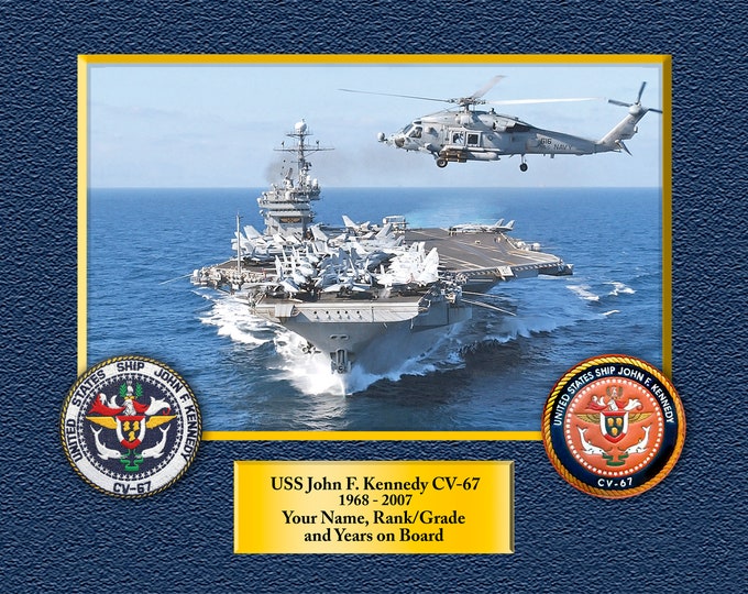 USS John F. Kennedy CV-67 Custom Personalized 8.5X11, 11X14 or16 X 20 Print on Pro. Paper or Canvas US Navy Ships Unique Gift Idea Gift