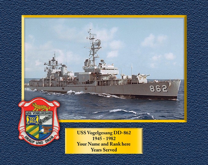 USS Vogelgesang DD-862 Custom Personalized 8.5 X 11 Print of US Navy Ships Unique Gift Idea for any Occasions