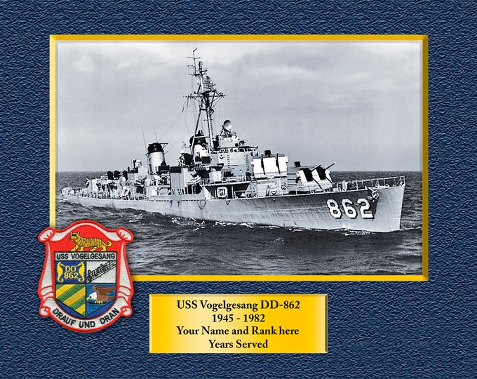 USS Vogelgesang DD-862 Custom Personalized 8.5 X 11 Print of US Navy Ships Unique Gift Idea for any Occasions