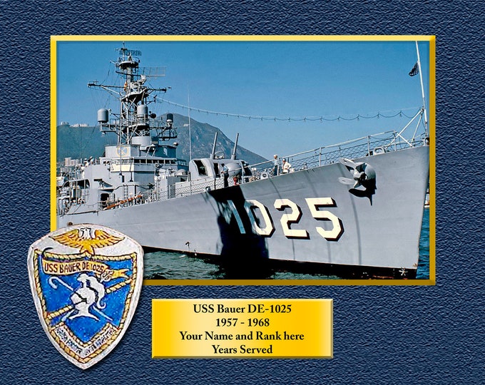 USS BAUER DE1025 Custom Personalized 8.5 X 11 Print of US Navy Ships Unique Gift Idea for any Occasions