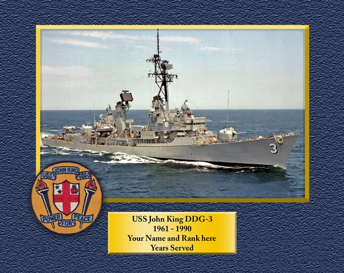 USS John King DDG3 Custom Personalized 8.5 X 11 Print of US Navy Ships Unique Gift Idea for any Occasions