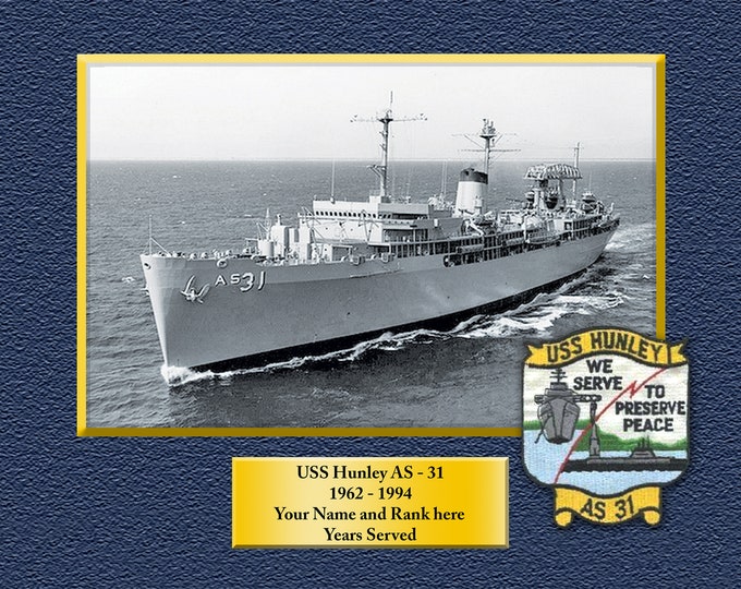 USS HUNLEY AS31 Custom Personalized 8.5 X 11 Print of US Navy Ships Unique Gift Idea for any Occasions