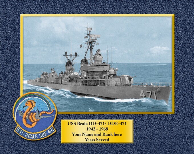 USS Beale DD-DDE471 Custom Personalized 8.5 X 11 Print of US Navy Ships Unique Gift Idea for any Occasions