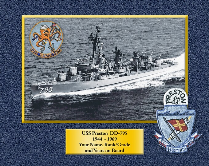 USS PRESTON DD795 Custom Personalized 8.5 X 11 Print of US Navy Ships Unique Gift Idea for any Occasions