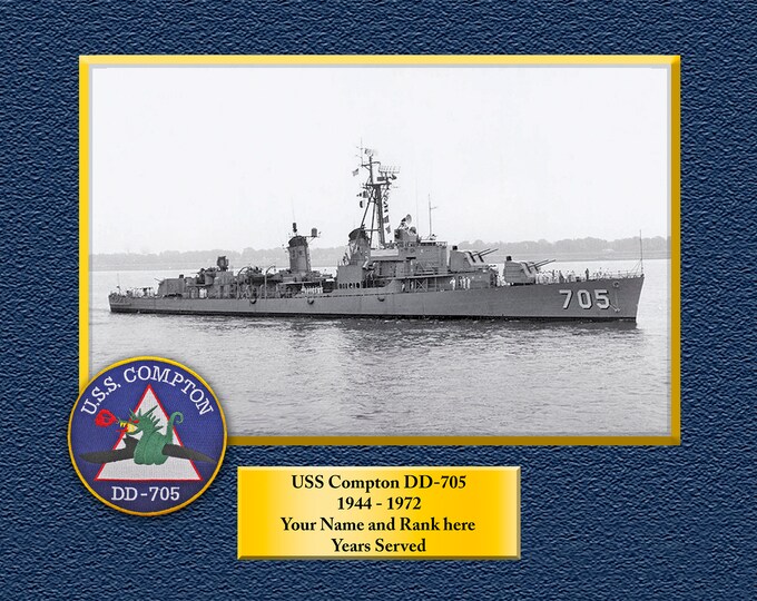 USS COMPTON DD705 Custom Personalized 8.5 X 11 Print of US Navy Ships Unique Gift Idea for any Occasions