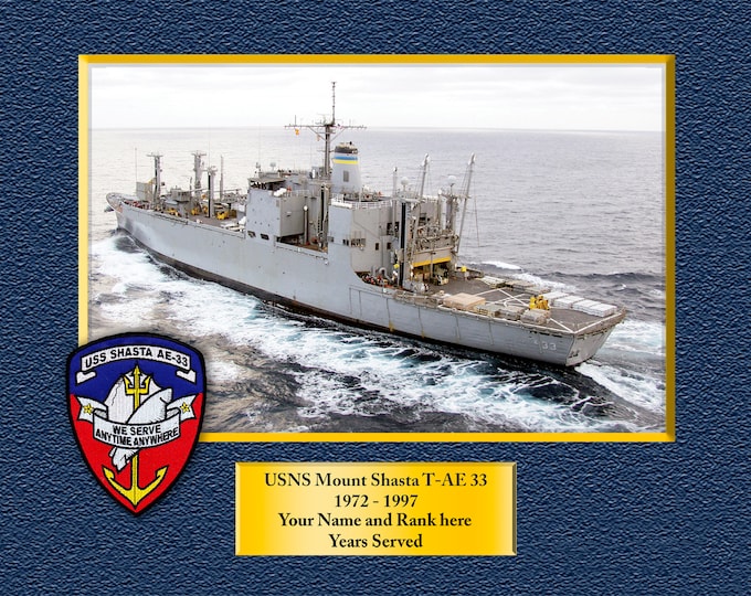 USNS Mount Shasta T-AE 33 Custom Personalized 8.5 X 11 Print of US Navy Ships Unique Gift Idea for any Occasions