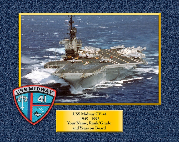 USS MIDWAY CV41 Custom Personalized 8.5X11, 11X14 or16 X 20 Print on Pro. Paper or Canvas US Navy Ships Unique Gift Idea for any Occasions