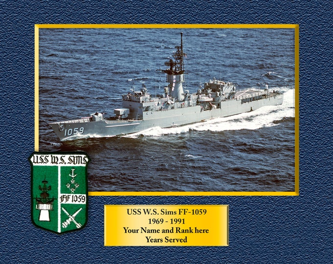 USS W.S. SIMS FF1059 Custom Personalized 8.5 X 11 Print of US Navy Ships Unique Gift Idea for any Occasions