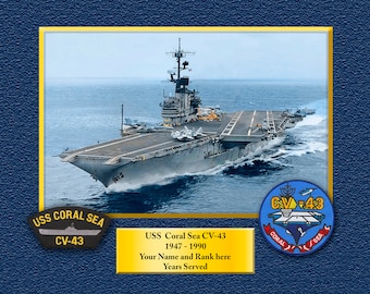 USS Coral Sea CV-43 Custom Personalized 8.5X11 or 11X14 Print on Pro. Paper or Canvas US Navy Ships Unique Gift Idea for any Occasions