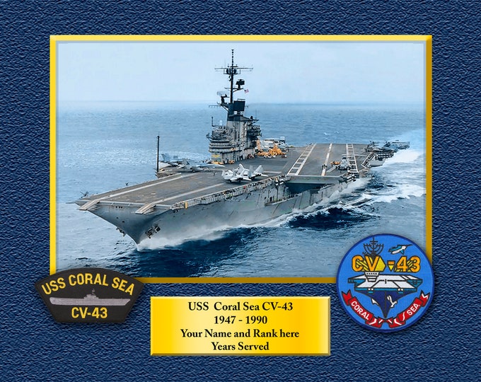 USS Coral Sea CV-43 Custom Personalized 8.5X11 or 11X14 Print on Pro. Paper or Canvas US Navy Ships Unique Gift Idea for any Occasions