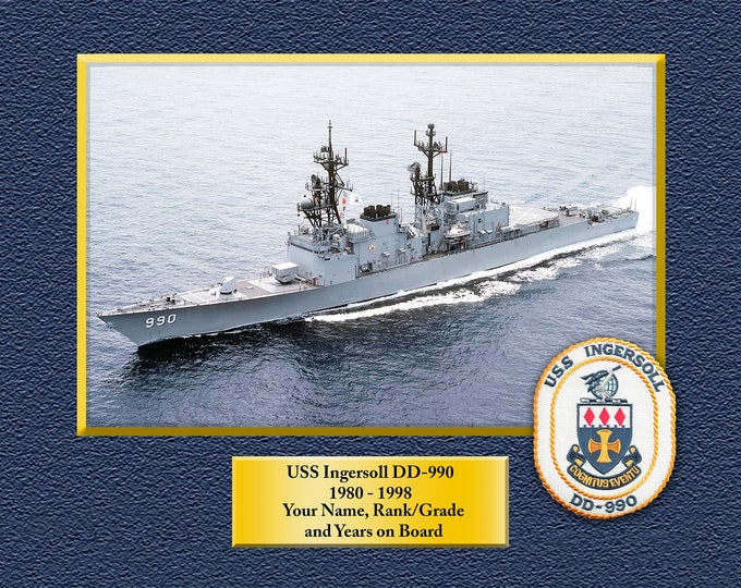 USS Ingersoll DD-990 Custom Personalized 8.5 X 11 Print of US Navy Ships Unique Gift Idea for any Occasions