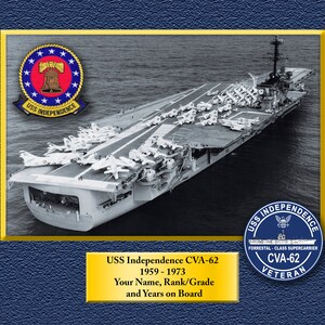 USS Independence CVA-62 Custom Personalized 8.5X11 or 11X14 Print on Pro. Paper or Canvas US Navy Ships Unique Gift Idea for any Occasions