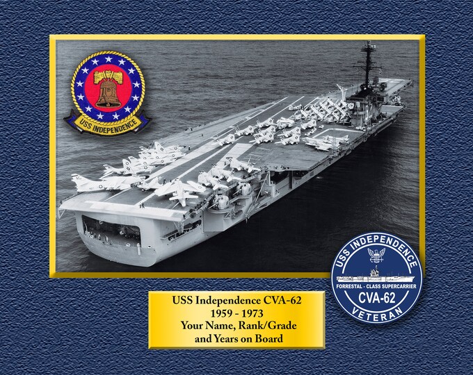 USS Independence CVA-62 Custom Personalized 8.5X11 or 11X14 Print on Pro. Paper or Canvas US Navy Ships Unique Gift Idea for any Occasions