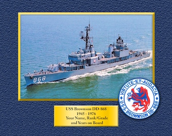 USS Brownson DD-868 Custom Personalized 8.5 X 11 Print of US Navy