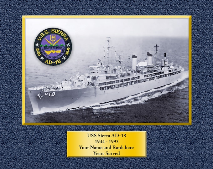 USS Sierra AD-18 Custom Personalized 8.5 X 11 Print of US Navy Ships Unique Gift Idea for any Occasions