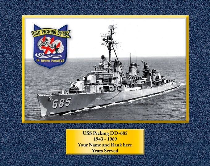 USS PICKING DD685 Custom Personalized 8.5 X 11 Print of US Navy Ships Unique Gift Idea for any Occasions