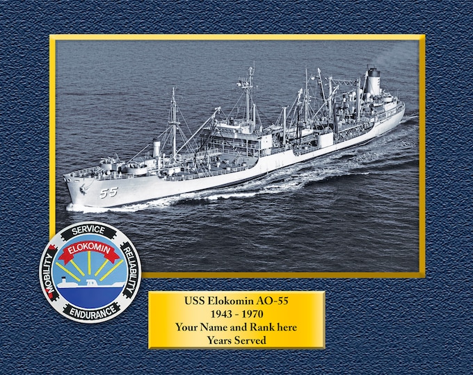 USS ELOKOMIN AO55 Custom Personalized 8.5 X 11 Print of US Navy Ships Unique Gift Idea for any Occasions