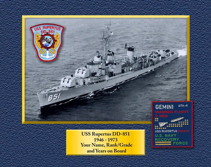USS Rupertus DD-851 Custom Personalized 8.5 X 11 Print of US Navy Ships Unique Gift Idea for any Occasions