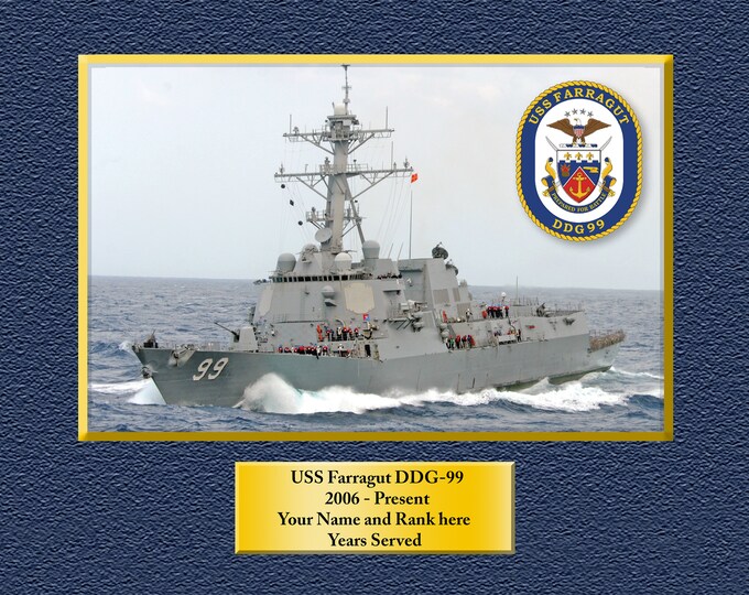 USS Farragut  DDG 99 Custom Personalized 8.5 X 11 Print of US Navy Ships Unique Gift Idea for any Occasions