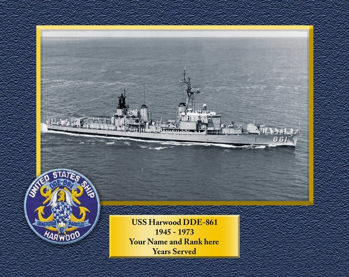 USS HARWOOD DDE861 Custom Personalized 8.5 X 11 Print of US Navy Ships Unique Gift Idea for any Occasions