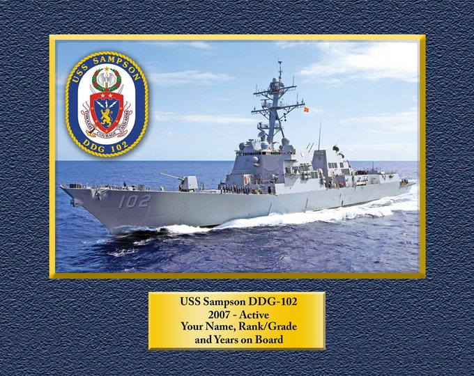 USS Sampson DDG 102 Custom Personalized 8.5 X 11 Print of US Navy Ships Unique Gift Idea for any Occasions