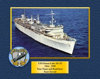 USS Simon Lake AS33 Custom Personalized 8.5 X 11 Print of US Navy Ships Unique Gift Idea for any Occasions