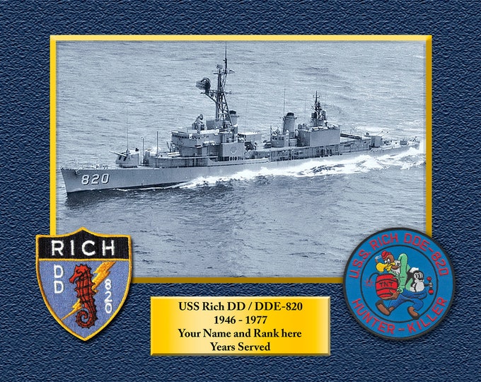 USS RICH DD820 Custom Personalized 8.5 X 11 Print of US Navy Ships Unique Gift Idea for any Occasions